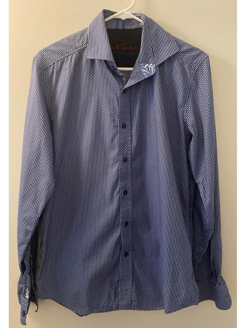 Robert Graham Men's Size S Blue Tiny Check Flip Cuff Long LS Button Shirt